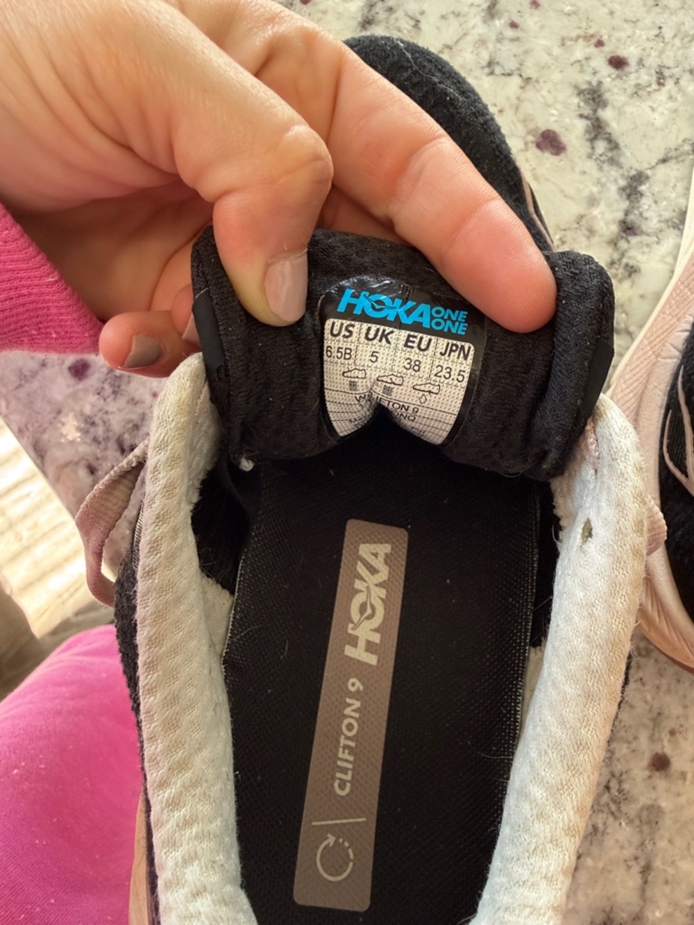 Hoka Women's Black and Pale Pink Running Sneakers - Picture 4 of 5